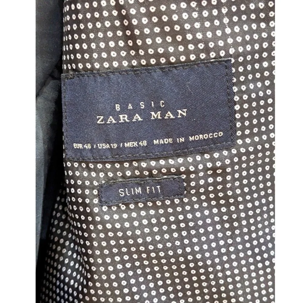 Zara Men's Tuxedo Slim Fit Blue Two Button Blazer Size US 38